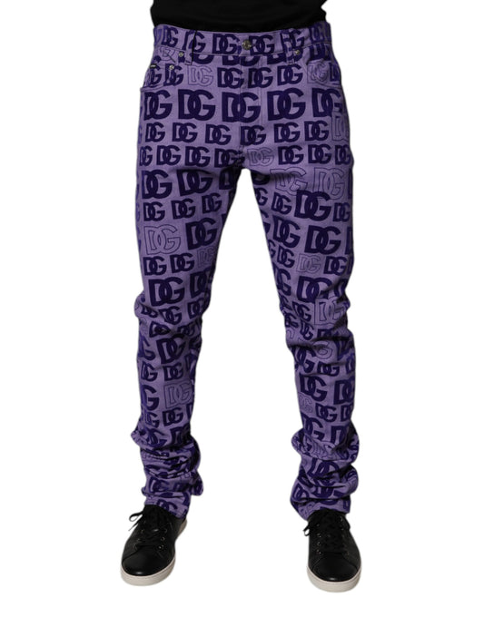 Dolce & Gabbana Purple Logo Monogram Cotton Skinny Denim Jeans