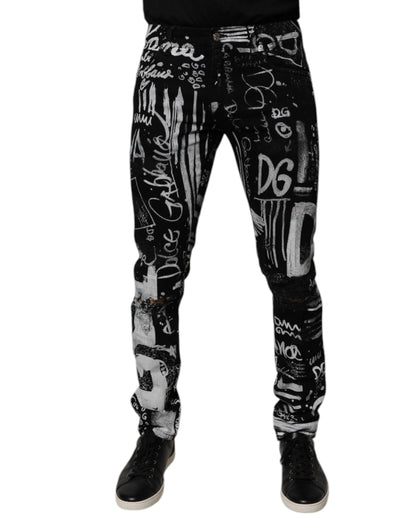Dolce & Gabbana Black Cotton Logo Print Skinny Denim Jeans