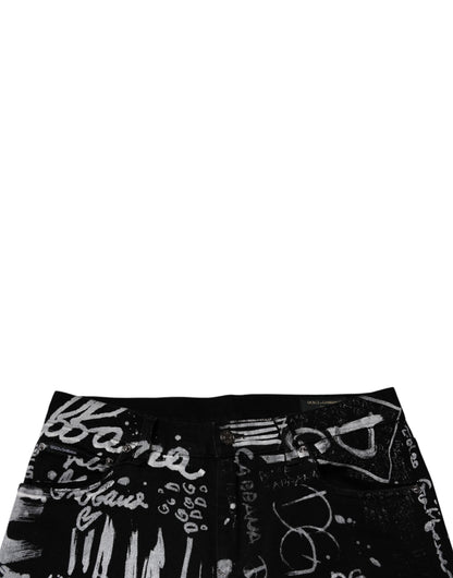 Dolce & Gabbana Black Cotton Logo Print Skinny Denim Jeans