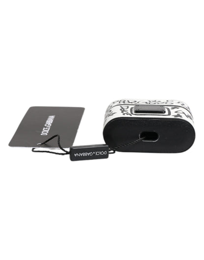 Dolce & Gabbana Black White Leather Scribble Embossed Logo Airpods Case
