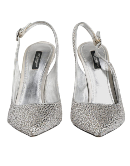 Dolce & Gabbana Silver Crystal Embellish Stiletto Heels Shoes