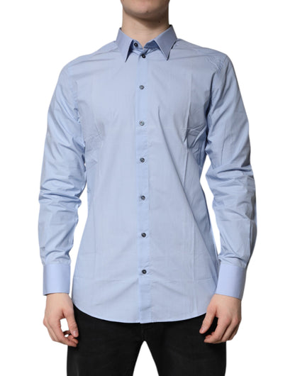 Dolce & Gabbana Light Blue Cotton GOLD Dress Formal Shirt