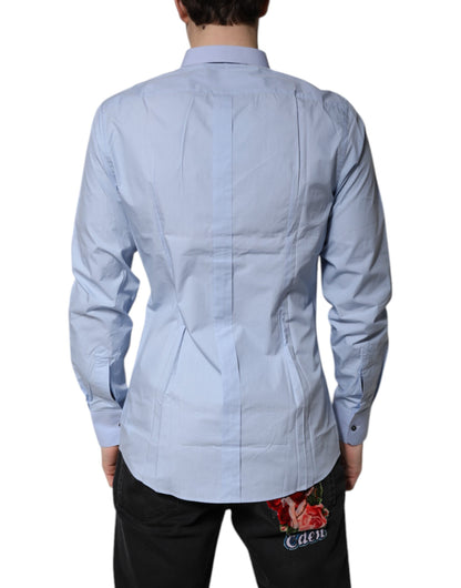 Dolce & Gabbana Light Blue Cotton GOLD Dress Formal Shirt