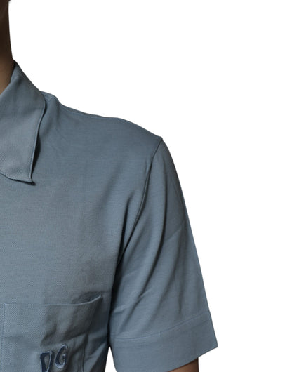 Dolce & Gabbana Blue Cotton Button Down Casual Men Polo Shirt