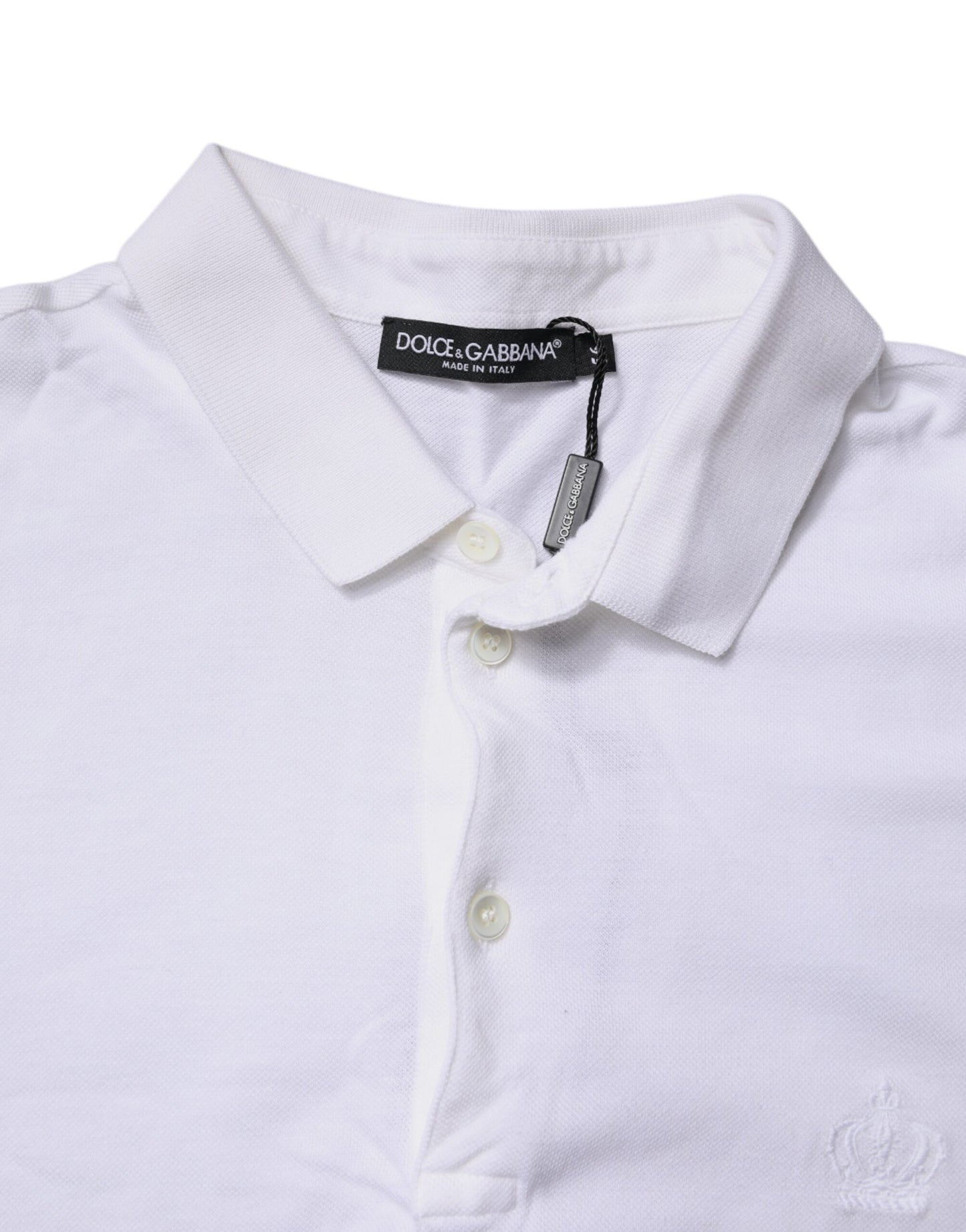 Dolce & Gabbana White Cotton Crown Collared Polo T-shirt