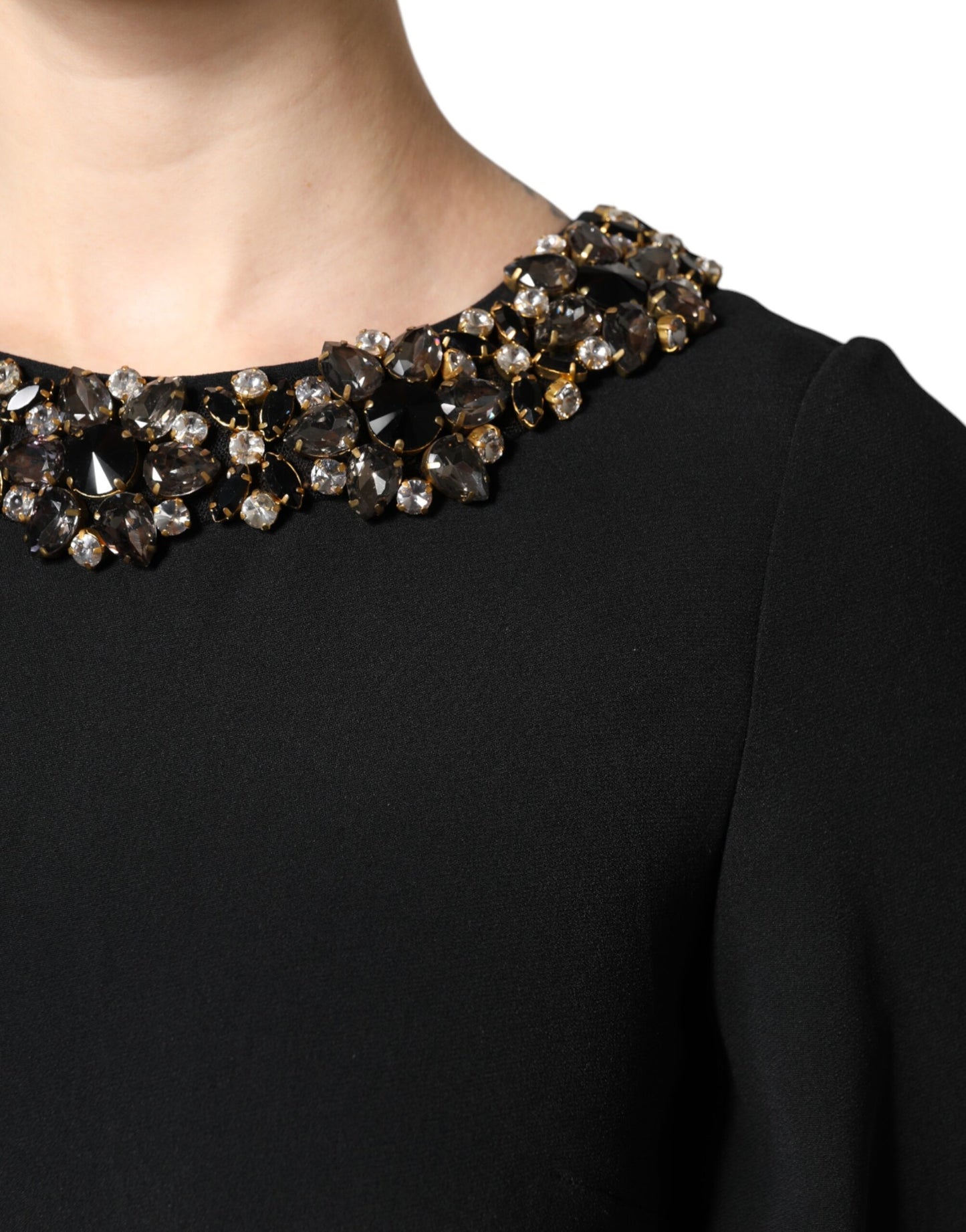 Dolce & Gabbana Black Crystal Embellished Round Neck Mini Dress