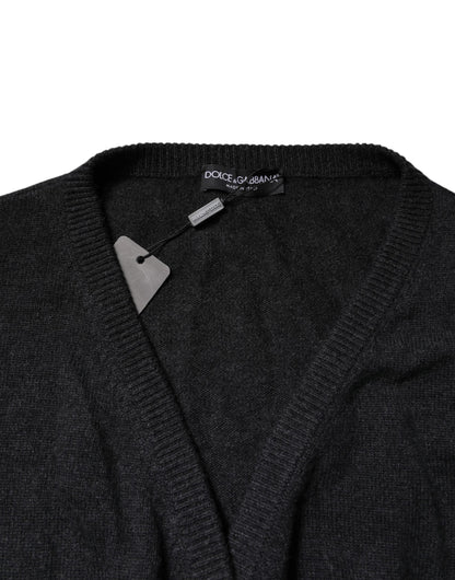 Dolce & Gabbana Grey Cashmere Deep V-neck Pullover Sweater