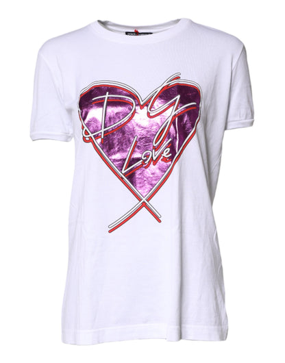 Dolce & Gabbana White Printed Cotton Round Neck Top T-shirt