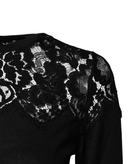 Dolce & Gabbana Black Floral Lace Long Sleeves Blouse Top
