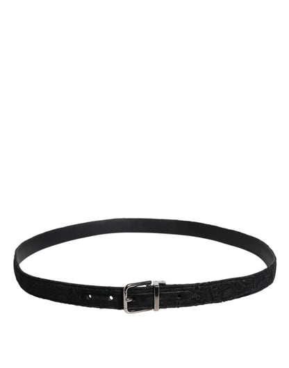 Dolce & Gabbana Black Cotton Blend Silver Metal Buckle Belt