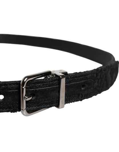 Dolce & Gabbana Black Cotton Blend Silver Metal Buckle Belt