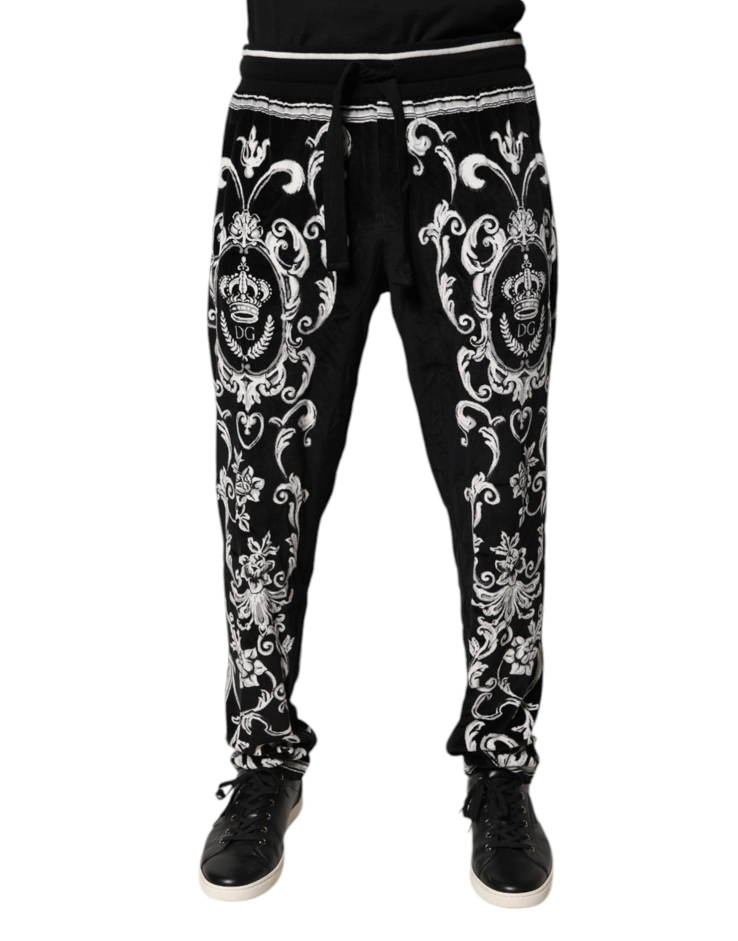 Dolce & Gabbana Black Bandana Cotton Jogger Pants