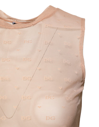 Dolce & Gabbana Beige Nylon Logo Monogram Sleeveless Tank Top