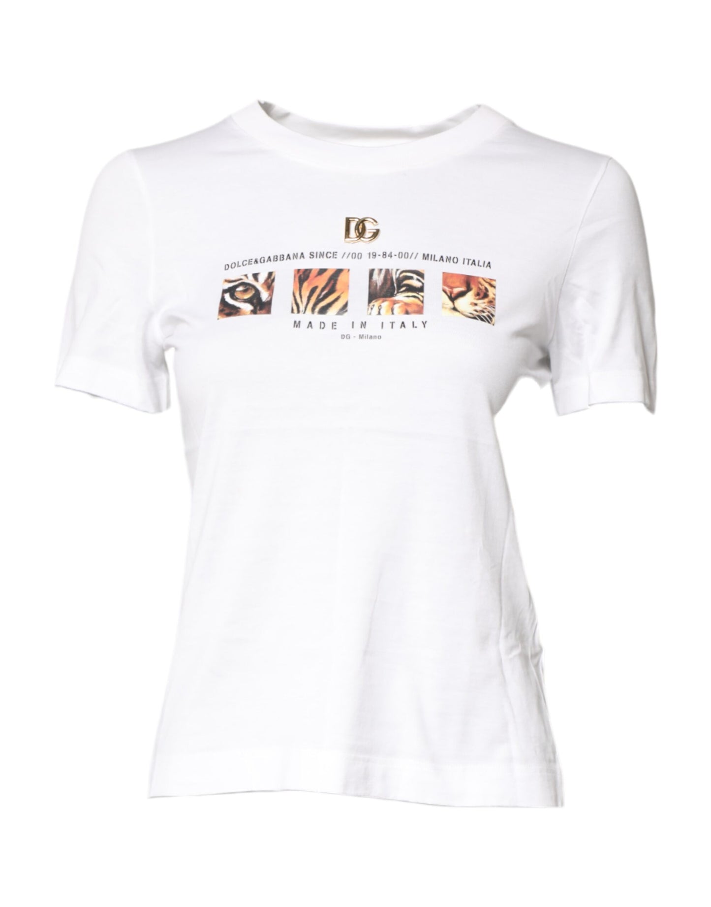 Dolce & Gabbana White Cotton Graphic Print Crew Neck T-shirt
