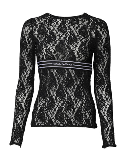 Dolce & Gabbana Black Floral Lace Long Sleeves Pullover Top