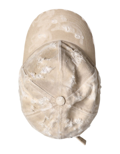 Dolce & Gabbana Beige Tattered Cotton 6 Panels Baseball Cap