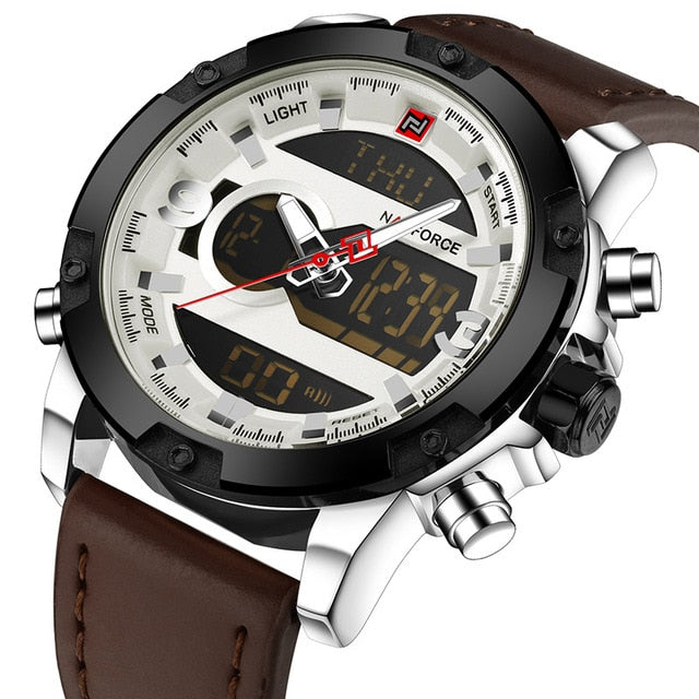 NAVIFORCE - Reloj deportivo analógico digital de cuero para hombre, marca de lujo, estilo militar, de cuarzo