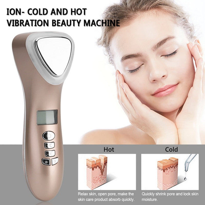 Máquina de crioterapia ultrasónica con LED, martillo de calor y frío, lifting facial, masajeador vibratorio, para rostro, cuerpo