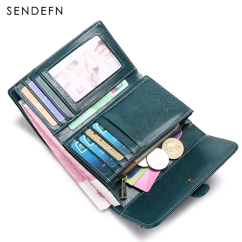 Cartera Sendefn para mujer, corta, con cierre de piel dividida