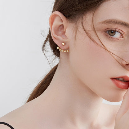 MIQIAO Real 18K Gold Stud Earrings Simple Smile Design Pure Solid AU750 Gold Ball Earrings Fine Jewelry Gifts for Women EA005