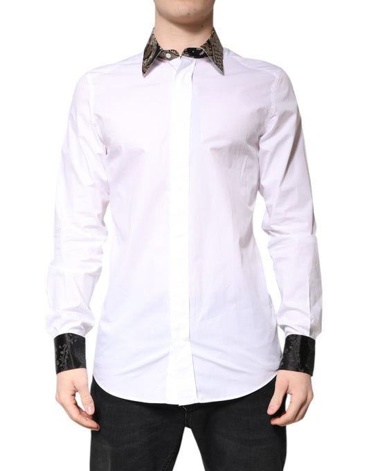 Dolce & Gabbana White Cotton GOLD Men Dress Formal Shirt