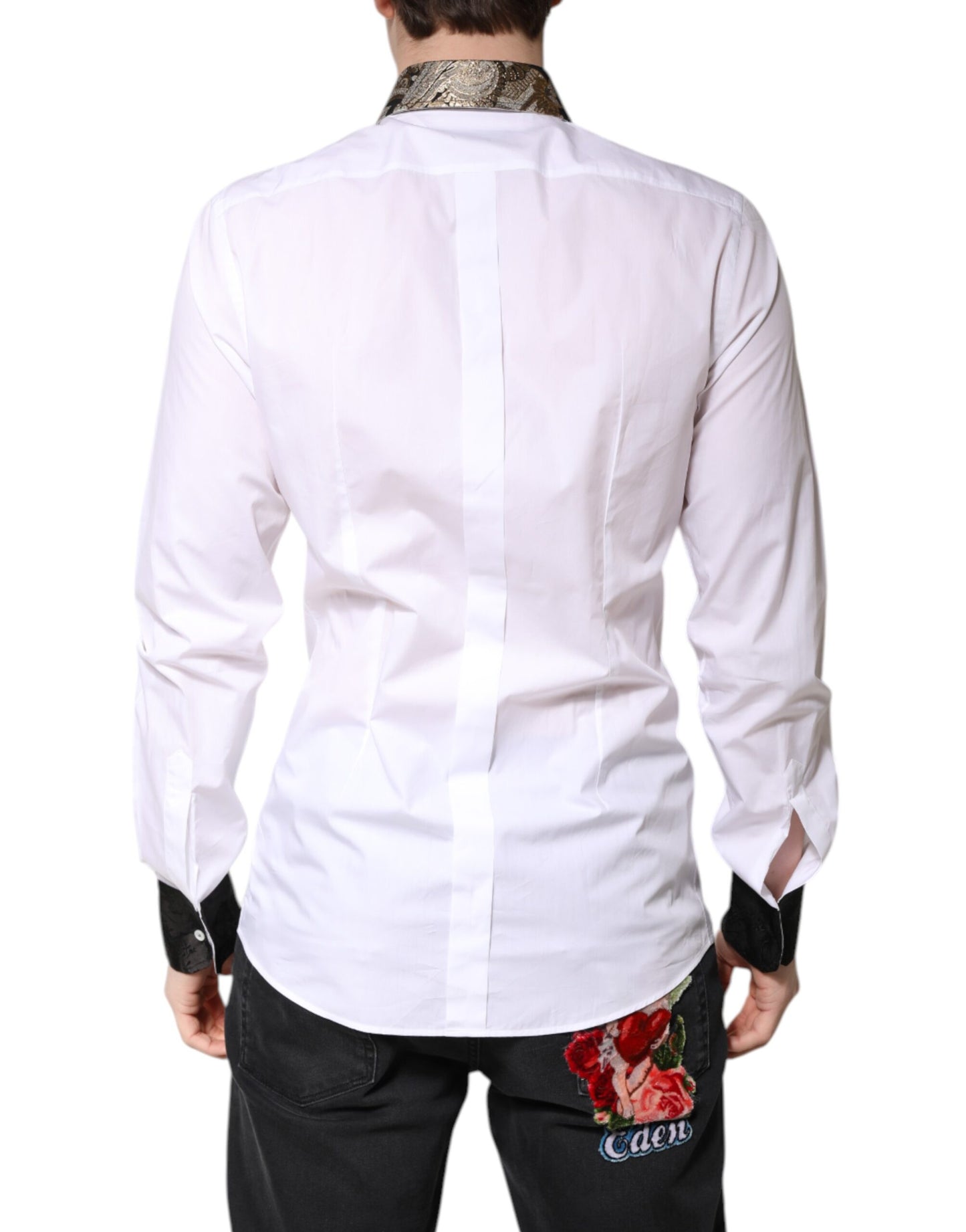 Dolce & Gabbana White Cotton GOLD Men Dress Formal Shirt