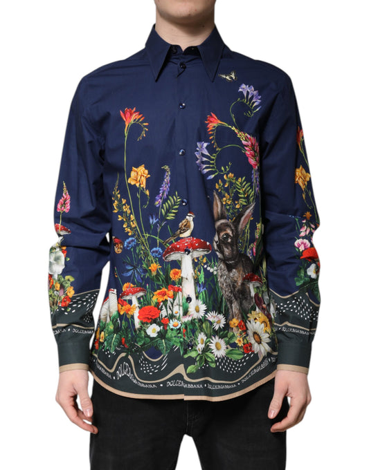 Dolce & Gabbana Blue Rabbit Print Long Sleeve Shirt