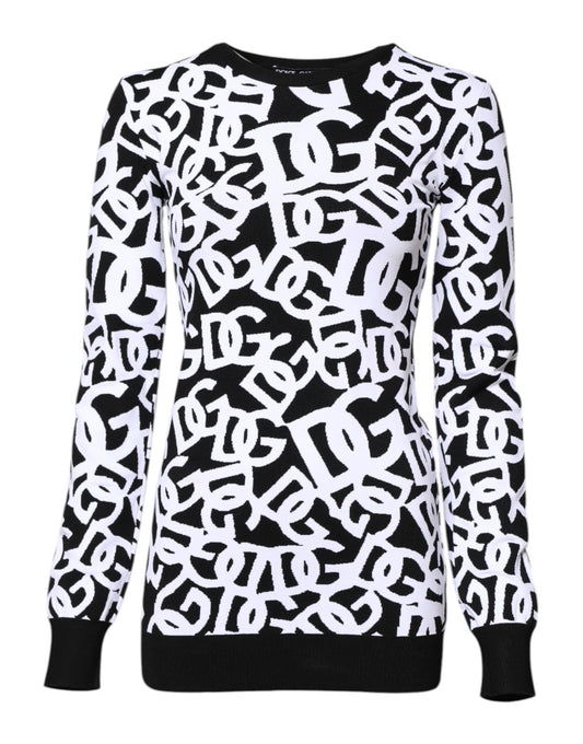 Dolce & Gabbana Black White Logo Print Women Pullover Sweater