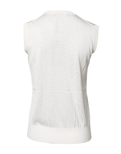 Dolce & Gabbana White Silk Round Neck Sleeveless Tank Top