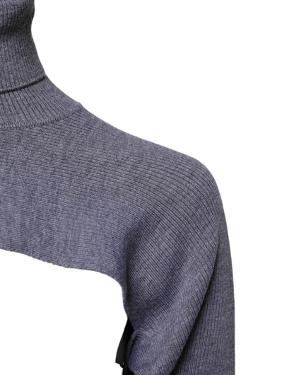 Dolce & Gabbana Gray Wool Knit Turtleneck Cropped Top Sweater