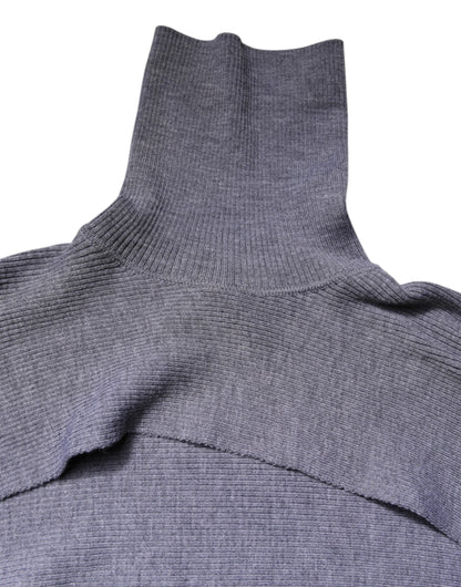 Dolce & Gabbana Gray Wool Knit Turtleneck Cropped Top Sweater