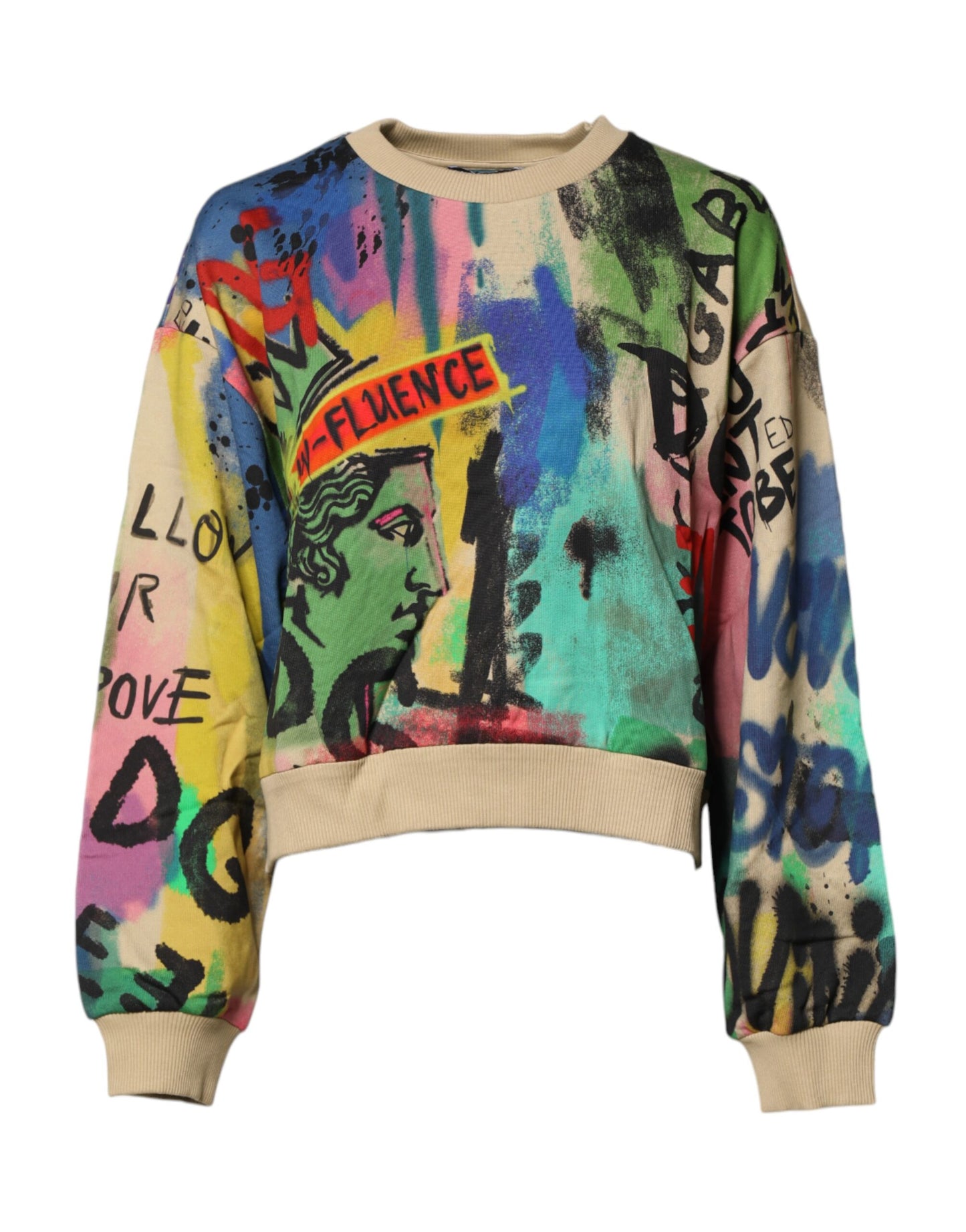 Dolce & Gabbana Multicolor Print Cotton Pullover Sweater
