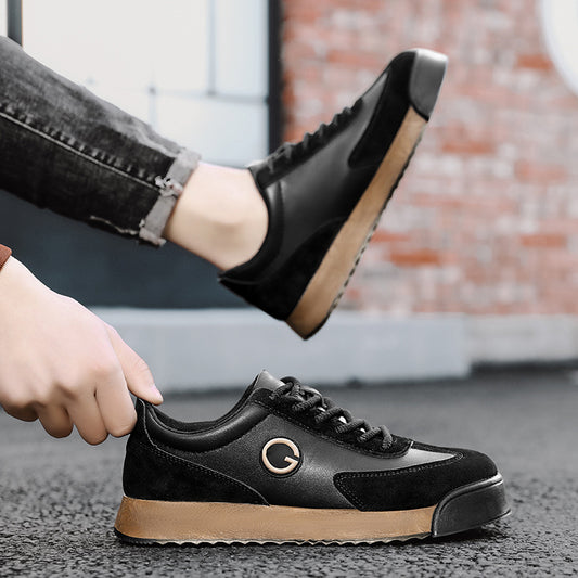 Zapatos planos casuales, superficie de cuero, suela gruesa impermeable, altura aumentada
