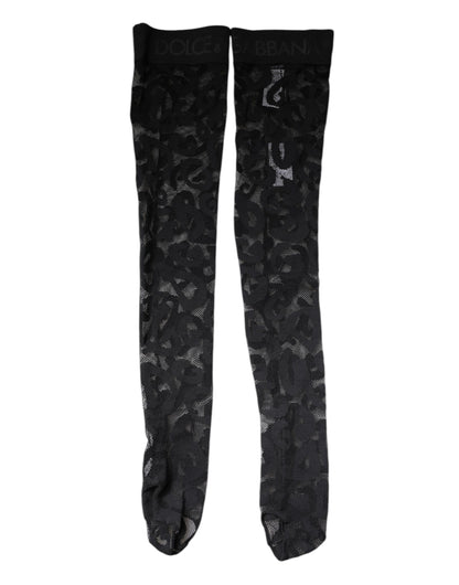 Dolce & Gabbana Black Floral Lace Cotton Stretch Stockings Socks