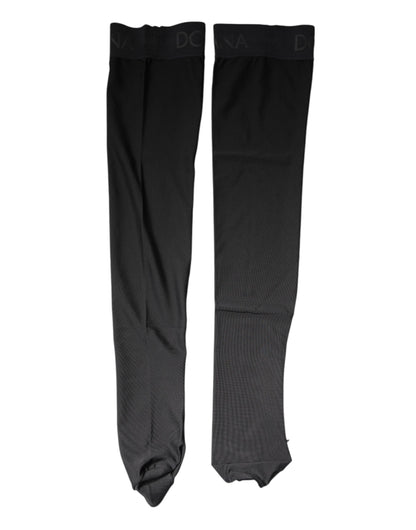 Dolce & Gabbana Black Viscose Stretch Over Calf Stockings Socks