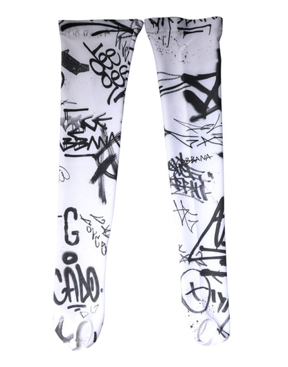 Dolce & Gabbana White Graffiti Cotton Over Calf Stockings Socks