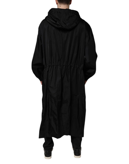 Dolce & Gabbana Black Hooded Long Men Windbreaker Jacket