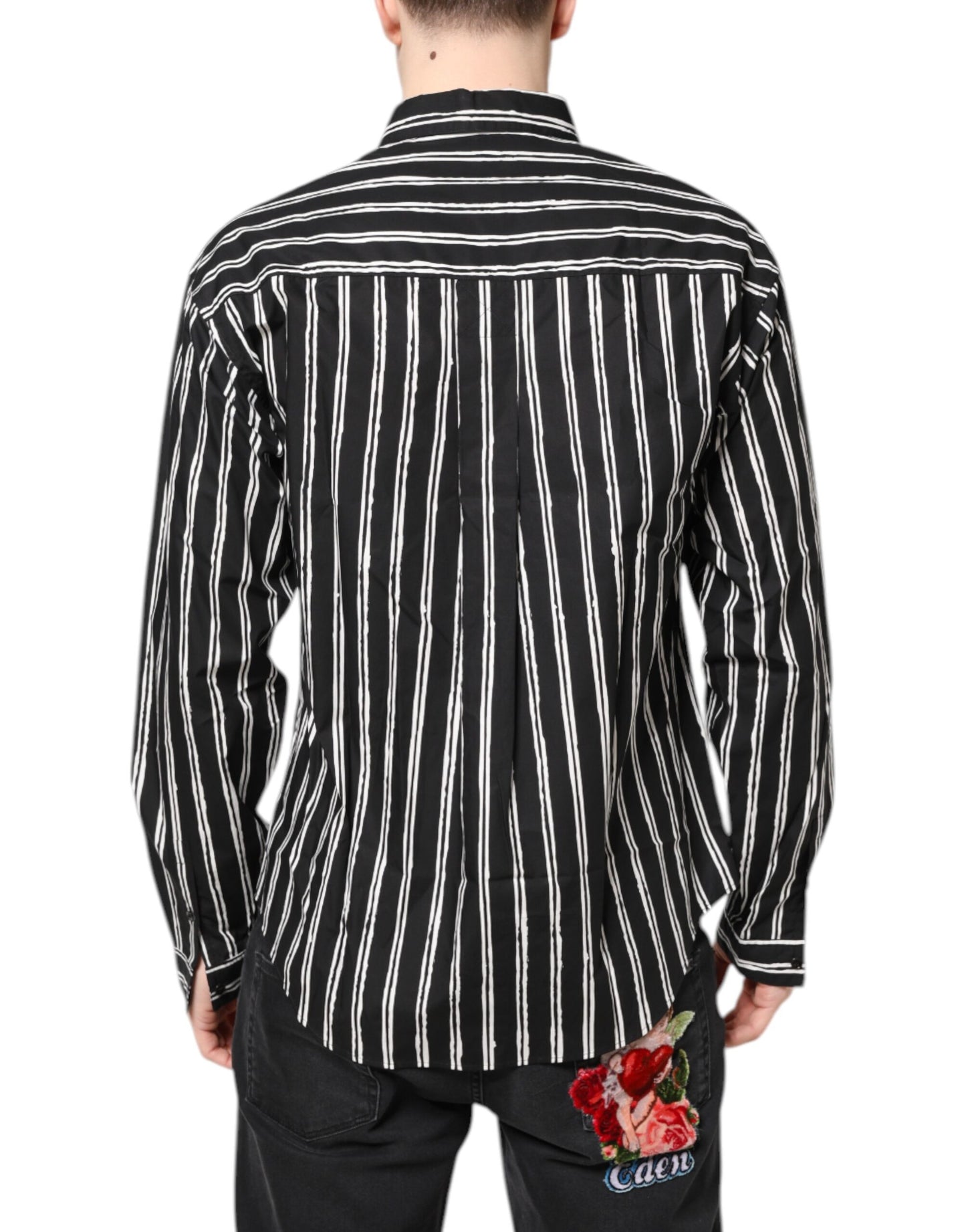 Dolce & Gabbana Black White Striped Cotton Dress Shirt