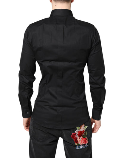 Dolce & Gabbana Black GOLD Cotton Long Sleeves Dress Shirt