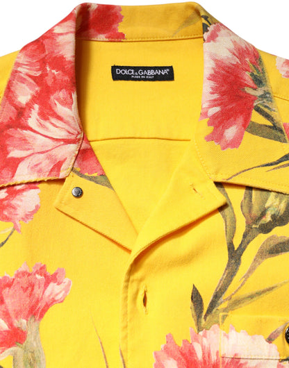 Dolce & Gabbana Yellow Floral Men Button Down Casual Shirt