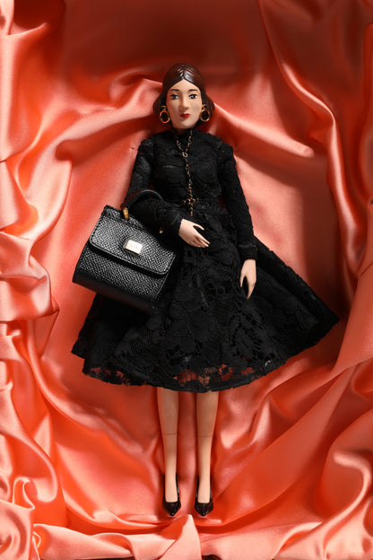 Dolce & Gabbana Black Dress Ceramic Porcelain Fashion Leather Sicily Dolls