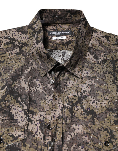 Dolce & Gabbana Multicolor Camouflage Button Down GOLD Shirt