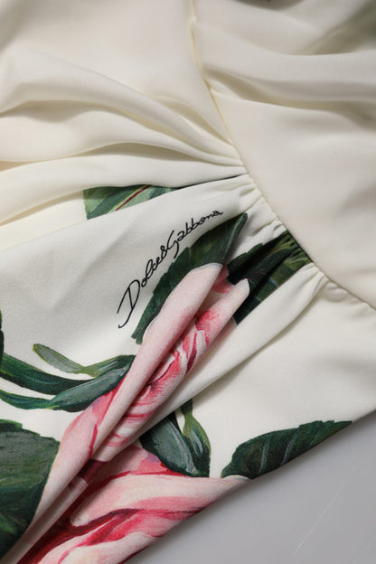 Dolce & Gabbana White Floral One Shoulder Sheath Midi Dress