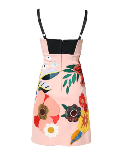 Dolce & Gabbana Pink Floral Print Spaghetti Strap Mini Dress