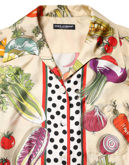 Dolce & Gabbana Multicolor Vegetables Silk Long Sleeves Top