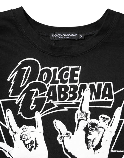 Dolce & Gabbana Black Cotton Printed Short Sleeves T-shirt