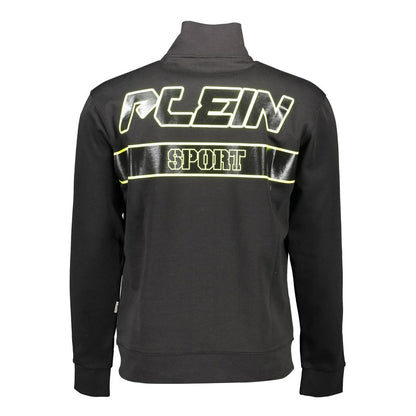 Plein Sport Black Cotton Men Sweater with Central Pockets and Zip