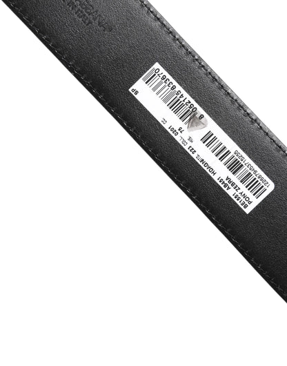 Dolce & Gabbana White Black Leather Zebra DG Crystal Buckle Belt