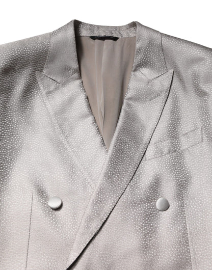 Dolce & Gabbana Light Gray Jacquard Silk Dotted 2 Piece Suit
