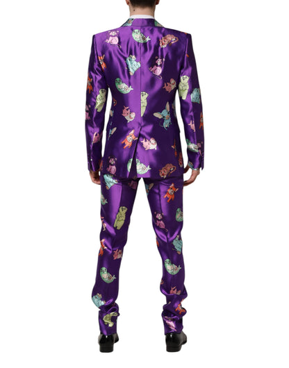 Dolce & Gabbana Purple Silk Animal Print 3 Piece Suit